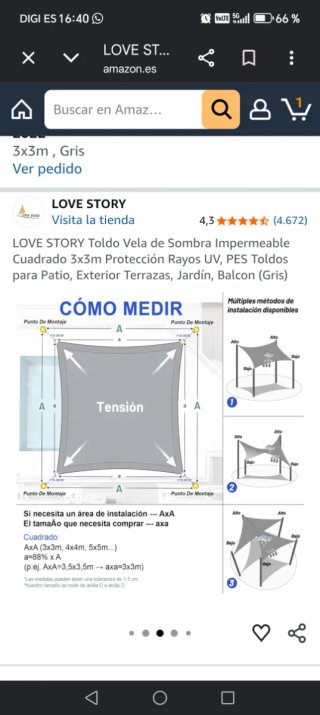 Toldo Vela LOVE STORY 3x3m Gris