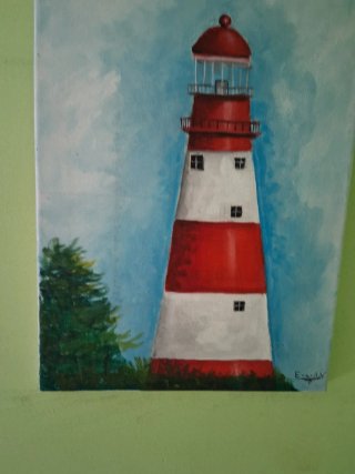 Cuadro Faro Rojo y Blanco Acrílico