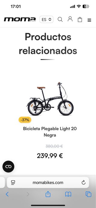 Bicicleta Plegable Moma First Class 2 Negra