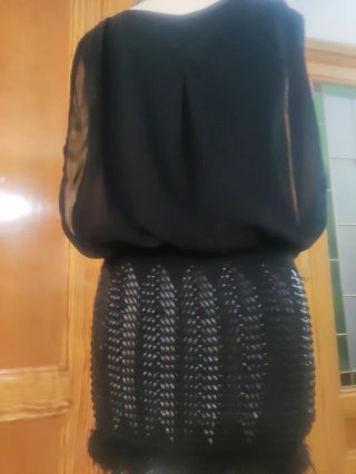Vestido negro gasa y cuero