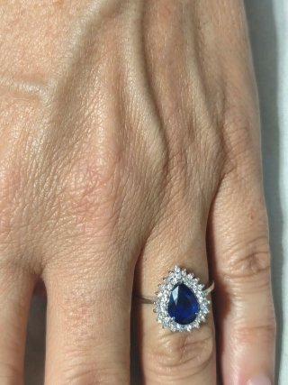 Anillo Oro Blanco 18k Zafiro y Diamantes