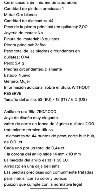 Anillo Oro Blanco 18k Zafiro y Diamantes