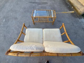 Sofá de 2  plazas y mesa de centro bambú VINTAGE