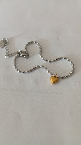 Pulsera Acero Inoxidable Corazón Oro y Plata