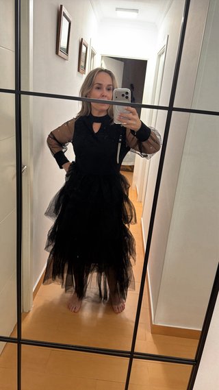 Vestido negro tul perlas T-XL