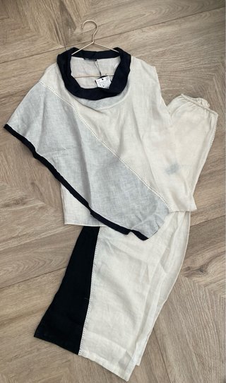 Conjunto Lino Zara Beige/Negro Talla Única