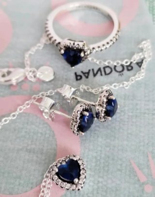 Conjunto Pandora Corazón Azul y Plata