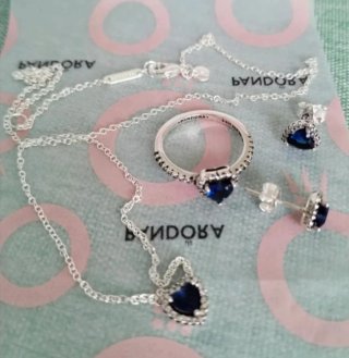 Conjunto Pandora Corazón Azul y Plata