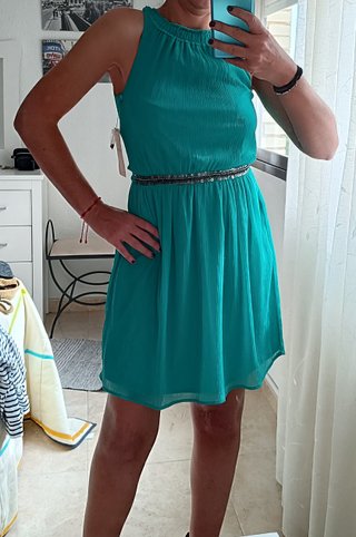 Vestido Zara gasa lentejuelas mini XS