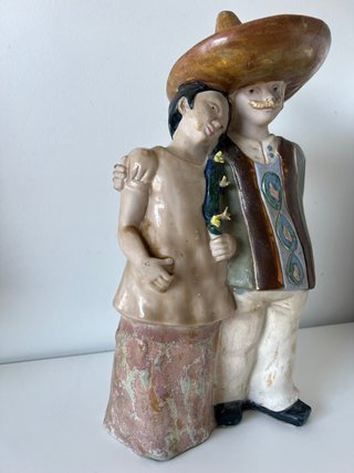 Figura cerámica pareja mexicana antigua 30cm