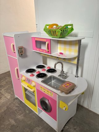 Cocina de Juguete Madera Rosa y Amarilla