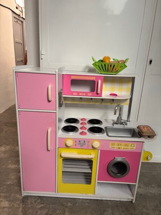 Cocina de Juguete Madera Rosa y Amarilla