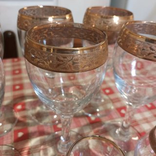 Set 12 Bicchieri Cristallo Bordo Oro Vintage