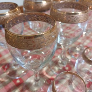 Set 12 Bicchieri Cristallo Bordo Oro Vintage