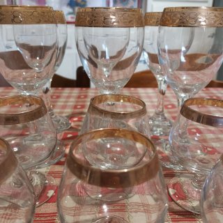 Set 12 Bicchieri Cristallo Bordo Oro Vintage