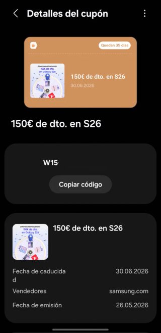 Codigo descuento 150€ Samsung Galaxy S26