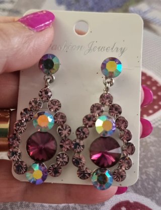Pendientes fiesta cristal rosa y morado