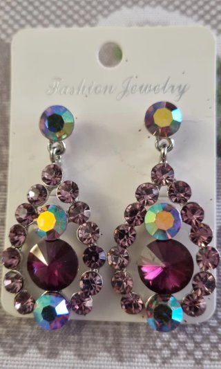 Pendientes fiesta cristal rosa y morado