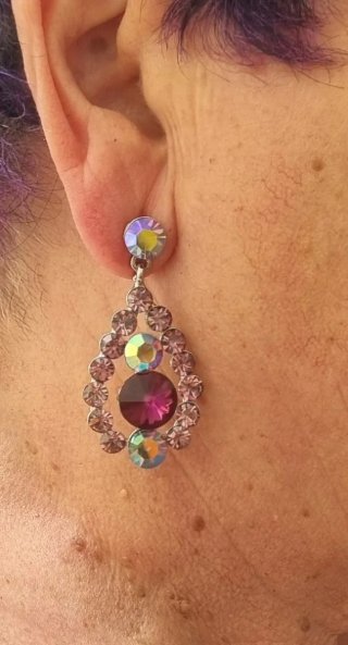 Pendientes fiesta cristal rosa y morado