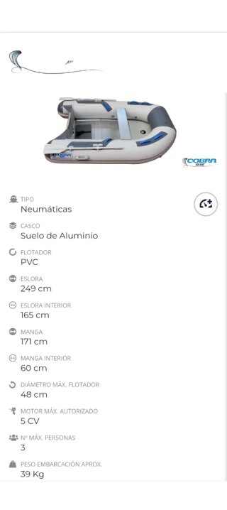 Barca Neumática "Cobra 249" Suelo Aluminio