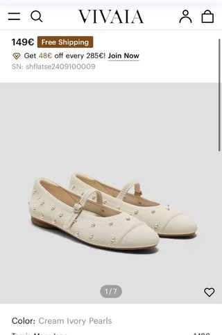 Bailarinas Vivaia Beige con Perlas, sin uso