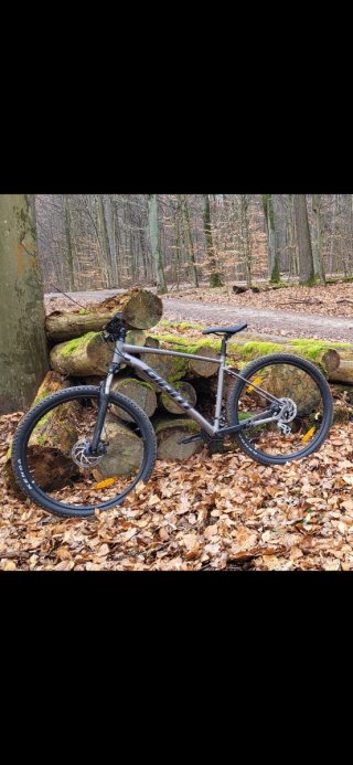 Bicicleta de montaña gris y negra