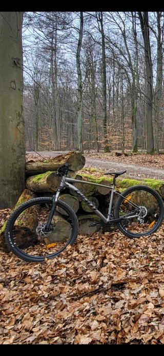 Bicicleta de montaña gris y negra