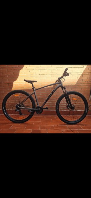 Bicicleta de montaña gris y negra