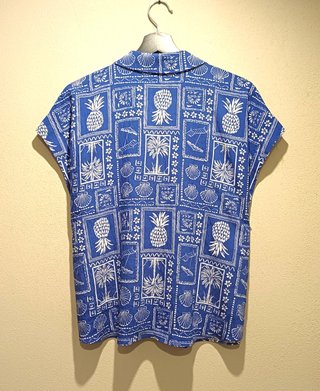 Camicia donna fantasia blu e bianca