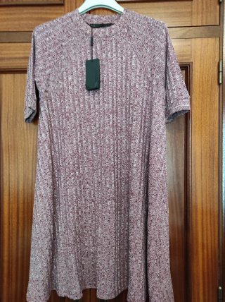 Camiseta larga/vestido corto burdeos tejido T.M.