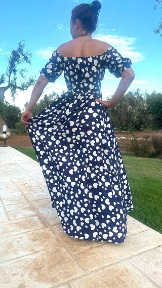 Vestito lungo a cuore blu e bianco taglia XS