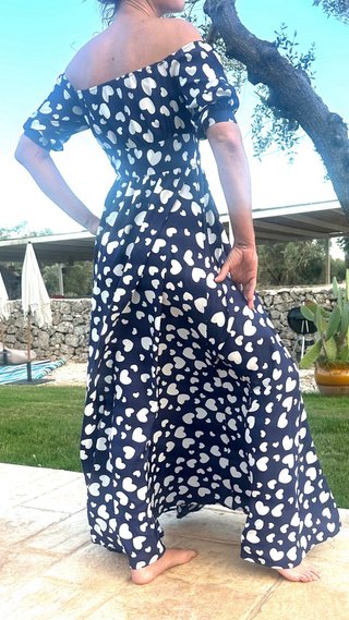 Vestito lungo a cuore blu e bianco taglia XS