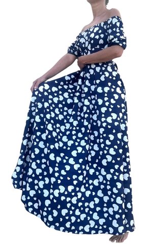 Vestito lungo a cuore blu e bianco taglia XS