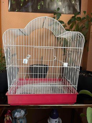 Jaula para pájaros con base roja