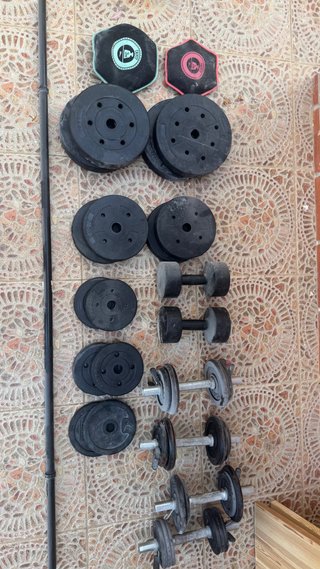 Pesos para máquina de gimnasio y mancuernas+banca