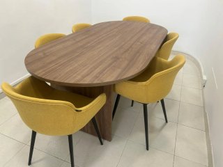 Mesa de oficina ovalada en Nogal 200x100
