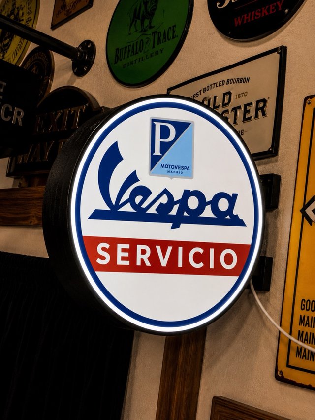 Cartel luminoso MOTO VESPA MADRID SERVICIO