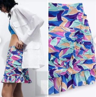Falda Zara Estampada Volantes Talla M