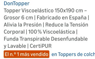 Topper Viscoelástico 150x190 cm
