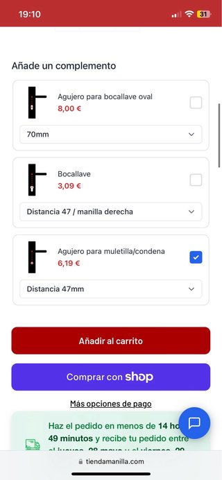 Manivelas dorado satinado con muletilla -pack de 2