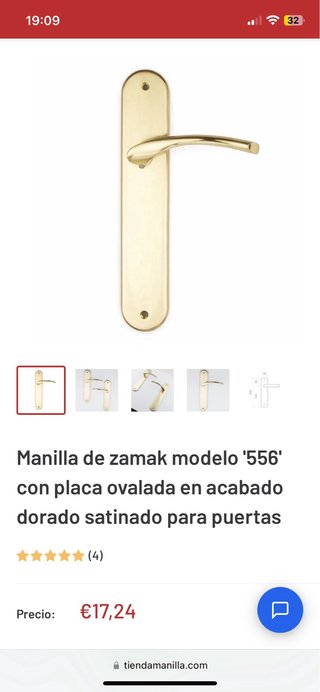 Manivelas dorado satinado con muletilla -pack de 2