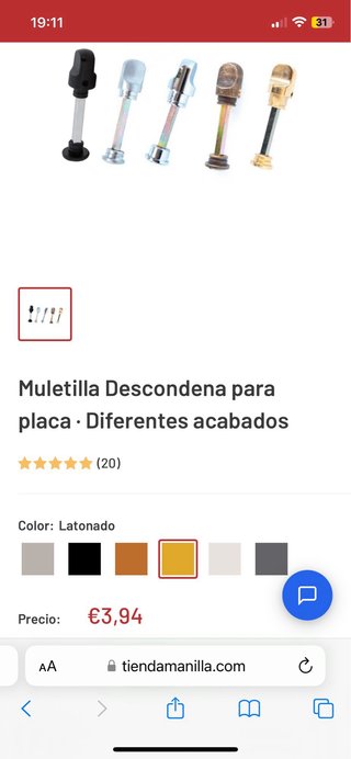 Manivelas dorado satinado con muletilla -pack de 2