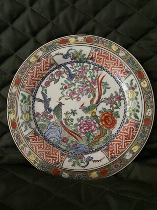 Plato decorativo chino aves y flores