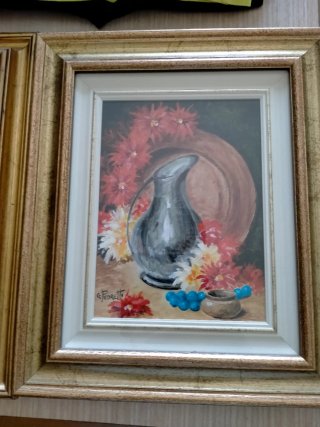 Coppia Quadri Dipinti a Mano con Cornice Dorata
