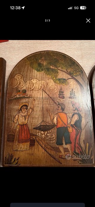 Trittico Quadretti Vintage Legno Illustraz.