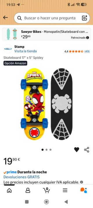 Monopatín Spiderman Marvel Pequeño