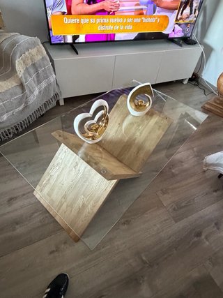 Mesa de centro cristal y madera