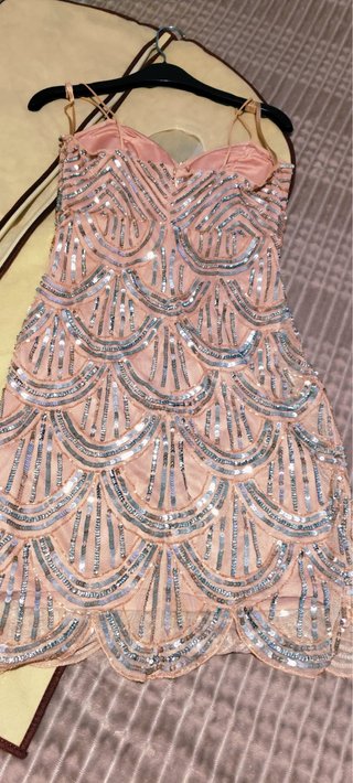 Vestido de fiesta lentejuelas rosa y plata