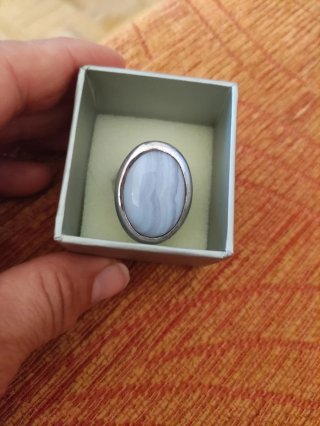 Anillo Plata con Piedra Azul Ovalada