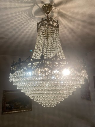 Lámpara araña cristal vintage dorada